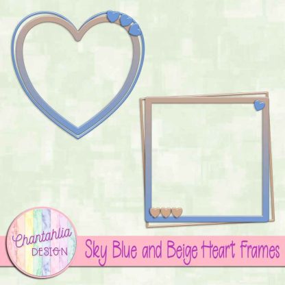Free sky blue and beige heart frames