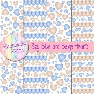 Free sky blue and beige hearts digital papers
