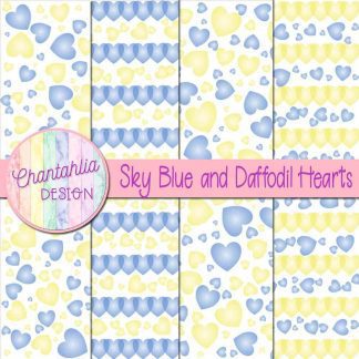 Free sky blue and daffodil hearts digital papers