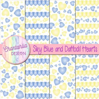 Free sky blue and daffodil hearts digital papers