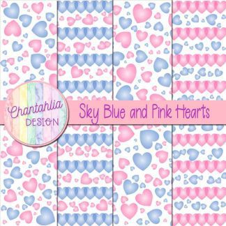 Free sky blue and pink hearts digital papers