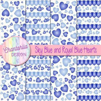 Free sky blue and royal blue hearts digital papers