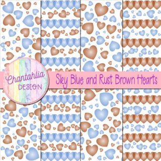 Free sky blue and rust brown hearts digital papers