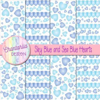Free sky blue and sea blue hearts digital papers