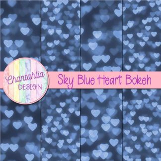 Free sky blue heart bokeh digital papers