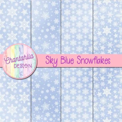 Free sky blue snowflakes digital papers