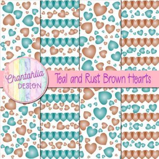 Free teal and rust brown hearts digital papers