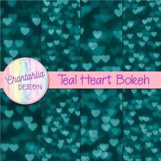 Free teal heart bokeh digital papers