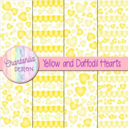 Free yellow and daffodil hearts digital papers