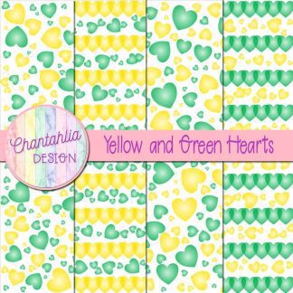 Free yellow and green hearts digital papers