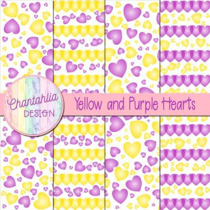 Free yellow and purple hearts digital papers