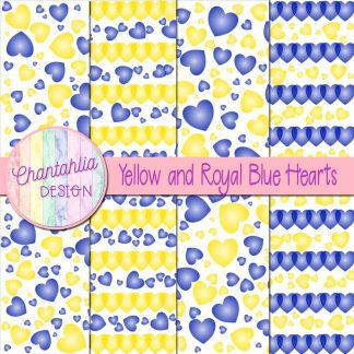 Free yellow and royal blue hearts digital papers