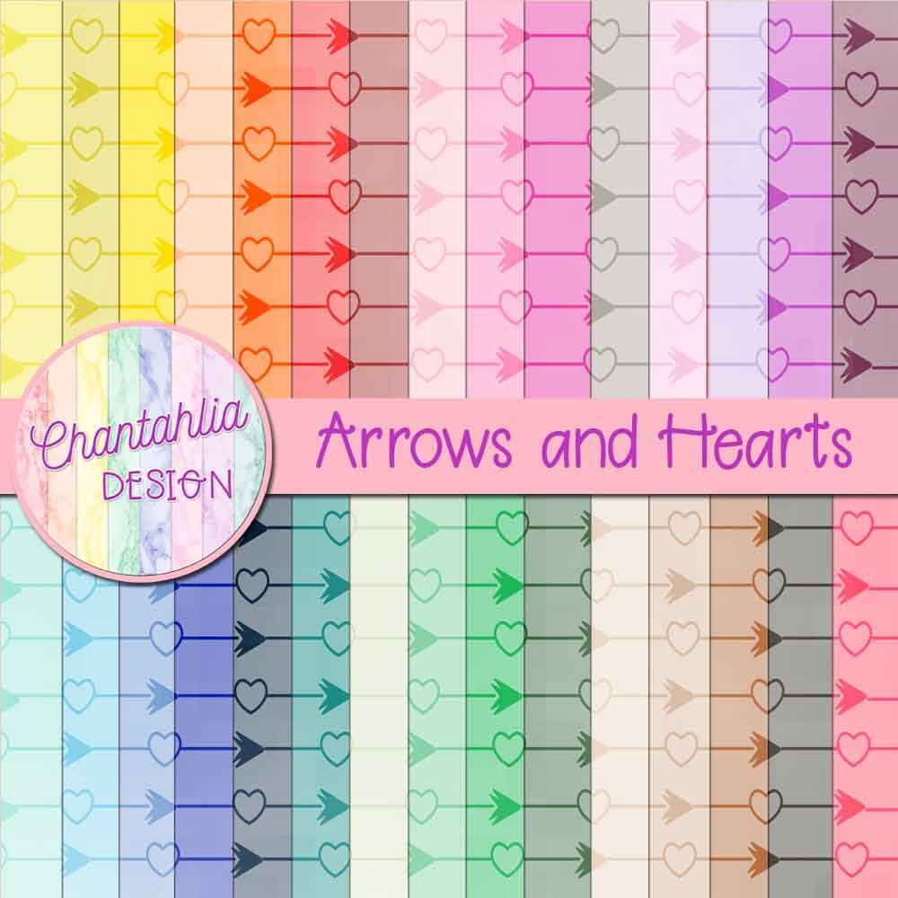 free digital paper backgrounds featuring a arrows and hearts design