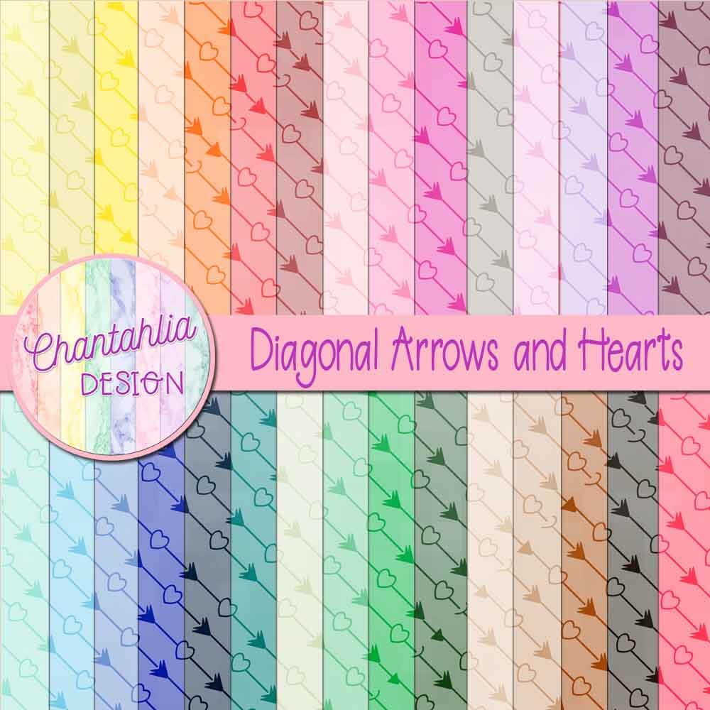 free digital paper backgrounds featuring a diagonal arrows and hearts design.