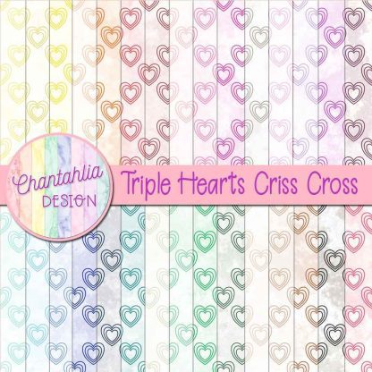 Free digital paper backgrounds featuring a triple hearts design.