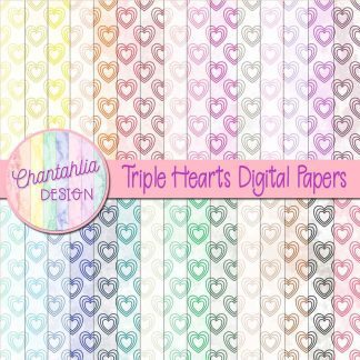 Free digital paper backgrounds featuring a triple hearts design.