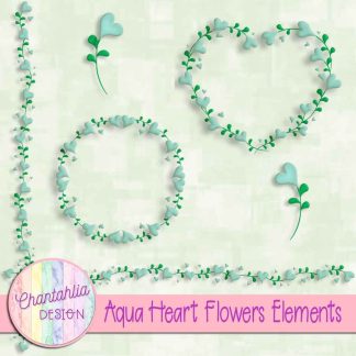 Free aqua heart flowers design elements
