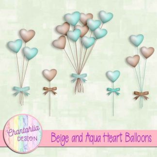 Free beige and aqua heart balloons