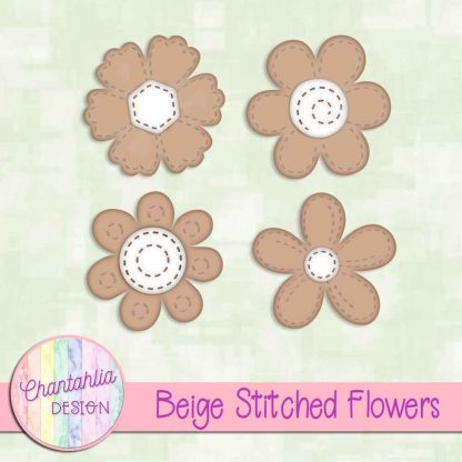 Free beige stitched flowers design elements