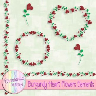 Free burgundy heart flowers design elements