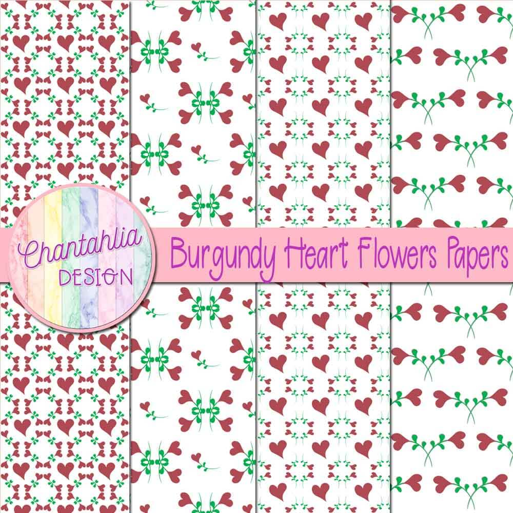 Free burgundy heart flowers digital papers