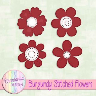 Free burgundy stitched flowers design elements