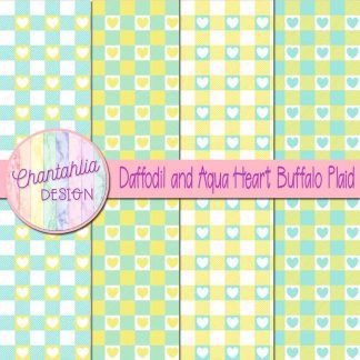 Free daffodil and aqua heart buffalo plaid digital papers