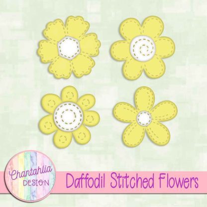 Free daffodil stitched flowers design elements