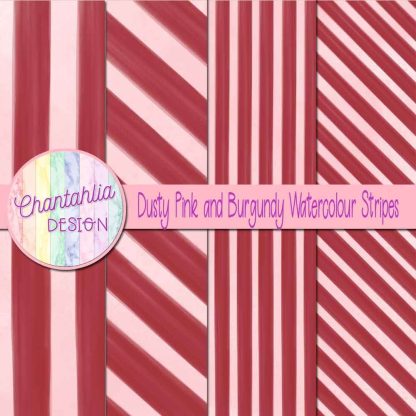 Free dusty pink and burgundy watercolour stripes digital papers