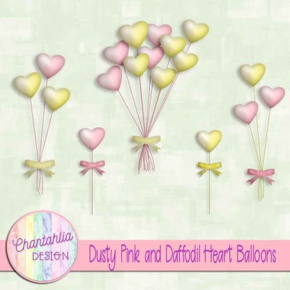 Free dusty pink and daffodil heart balloons
