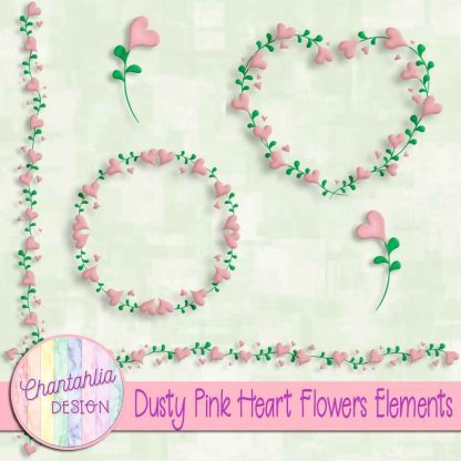 Free dusty pink heart flowers design elements