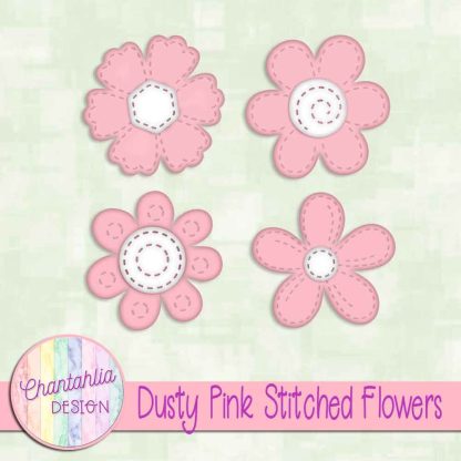 Free dusty pink stitched flowers design elements