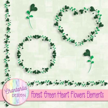 Free forest green heart flowers design elements