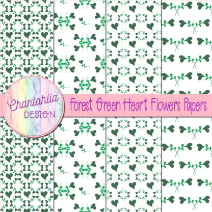 Free forest green heart flowers digital papers