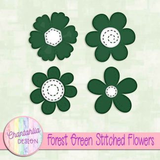Free forest green stitched flowers design elements