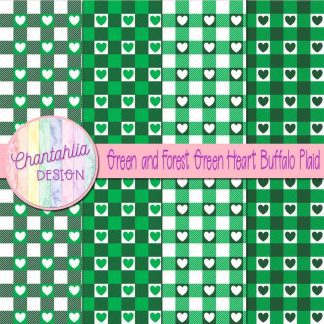 Free green and forest green heart buffalo plaid digital papers