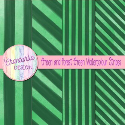 Free green and forest green watercolour stripes digital papers