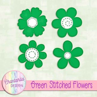 Free green stitched flowers design elements