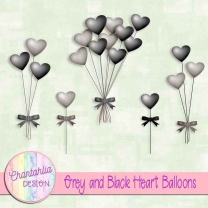 Free grey and black heart balloons