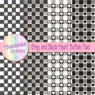 Free grey and black heart buffalo plaid digital papers