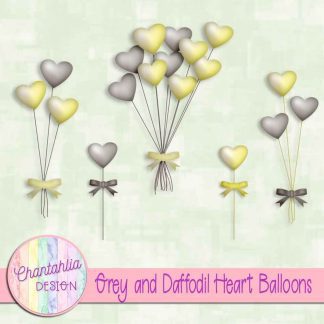 Free grey and daffodil heart balloons