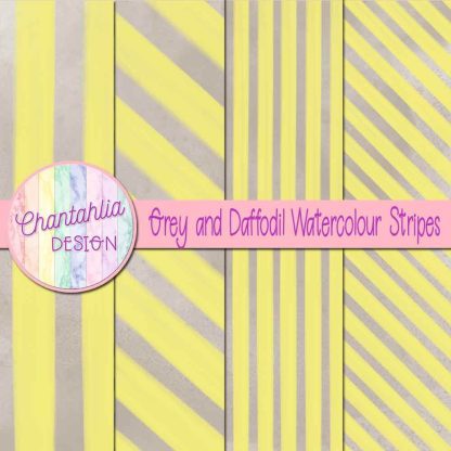 Free grey and daffodil watercolour stripes digital papers