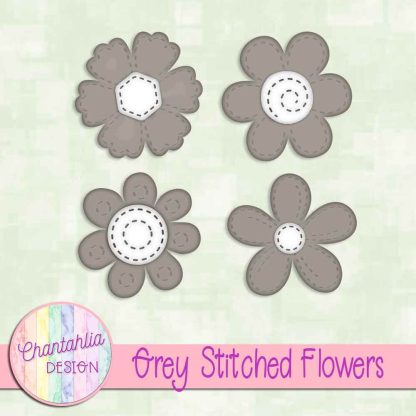 Free grey stitched flowers design elements