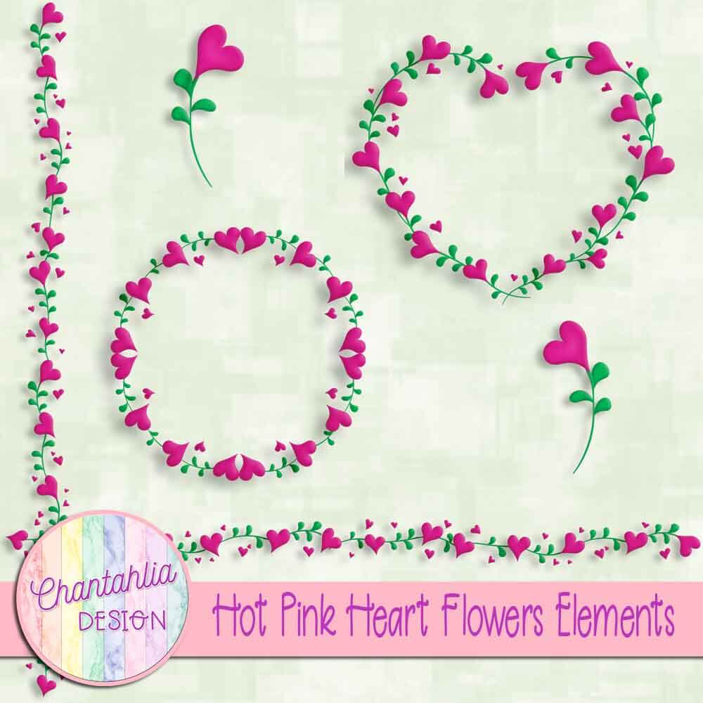 Free hot pink heart flowers design elements