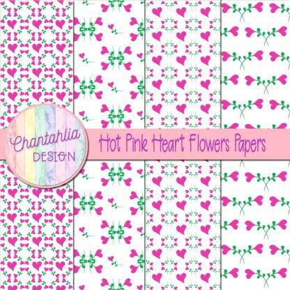 Free hot pink heart flowers digital papers