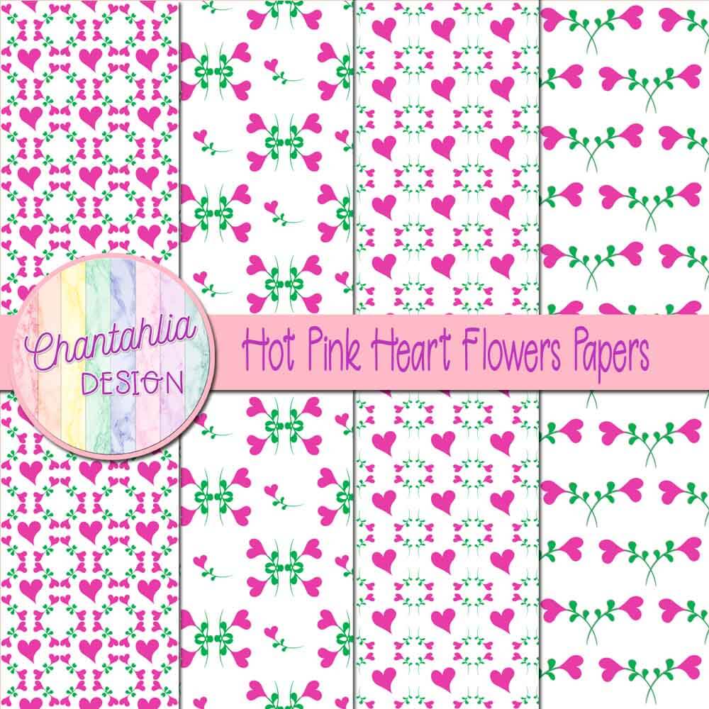 Free hot pink heart flowers digital papers