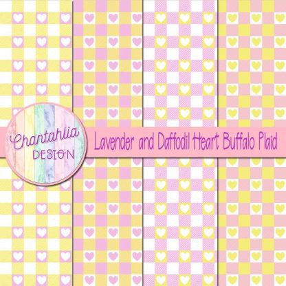 Free lavender and daffodil heart buffalo plaid digital papers
