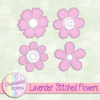 Free lavender stitched flowers design elements