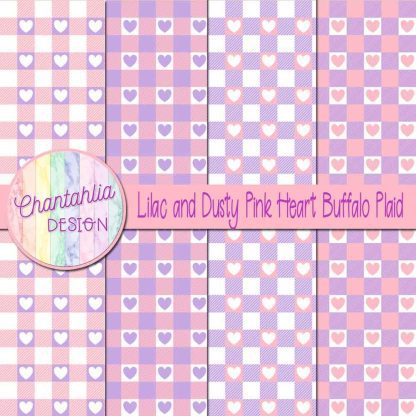 Free lilac and dusty pink heart buffalo plaid digital papers