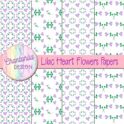 Free lilac heart flowers digital papers